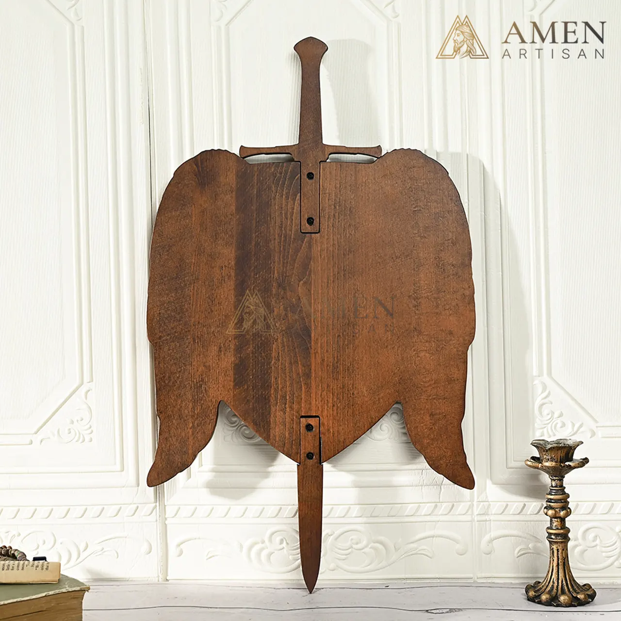 St Michael Wood Carving Amen Artisan - Image 9