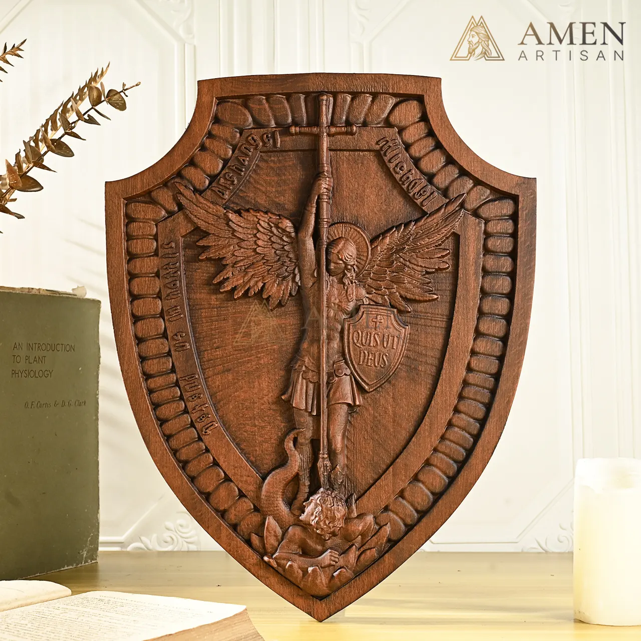 St Michael Wood Carving Amen Artisan - Image 5