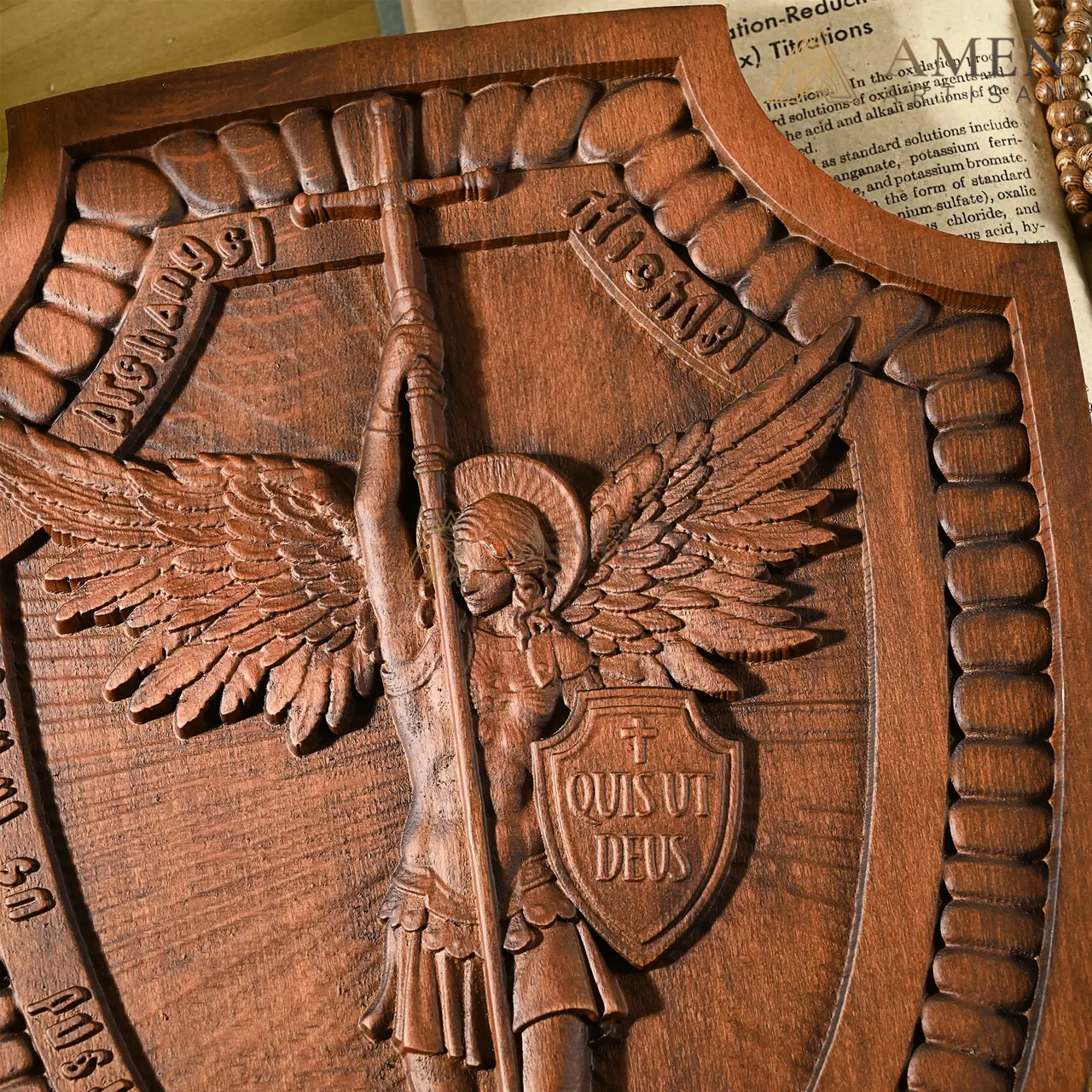 St Michael Wood Carving Amen Artisan - Image 6