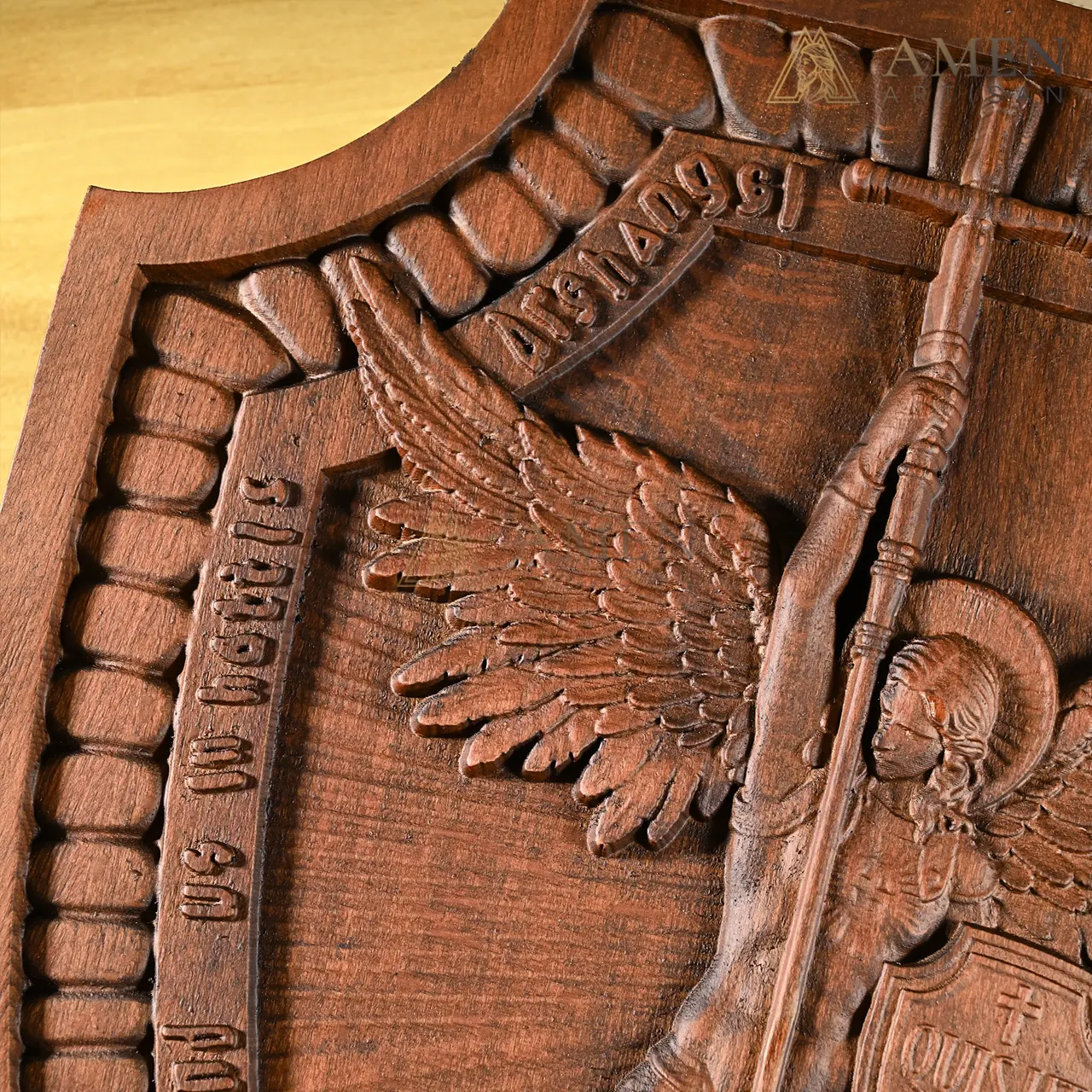 St Michael Wood Carving Amen Artisan - Image 7