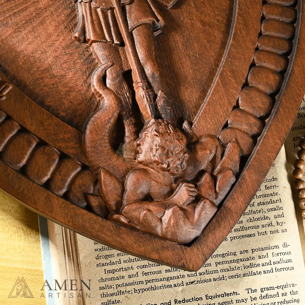 St Michael Wood Carving Amen Artisan - Image 8