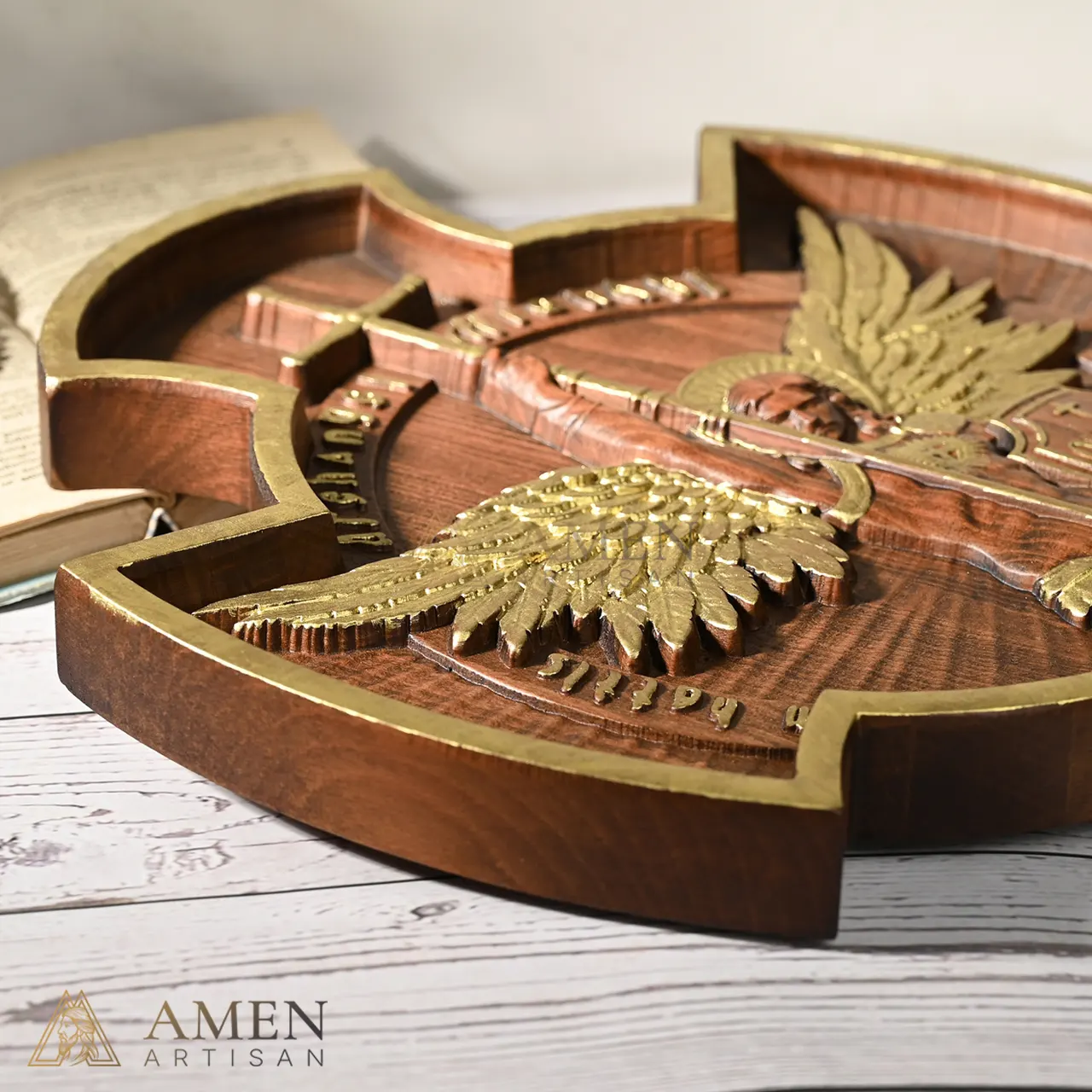 St Michael Wood Carving Amen Artisan - Image 4