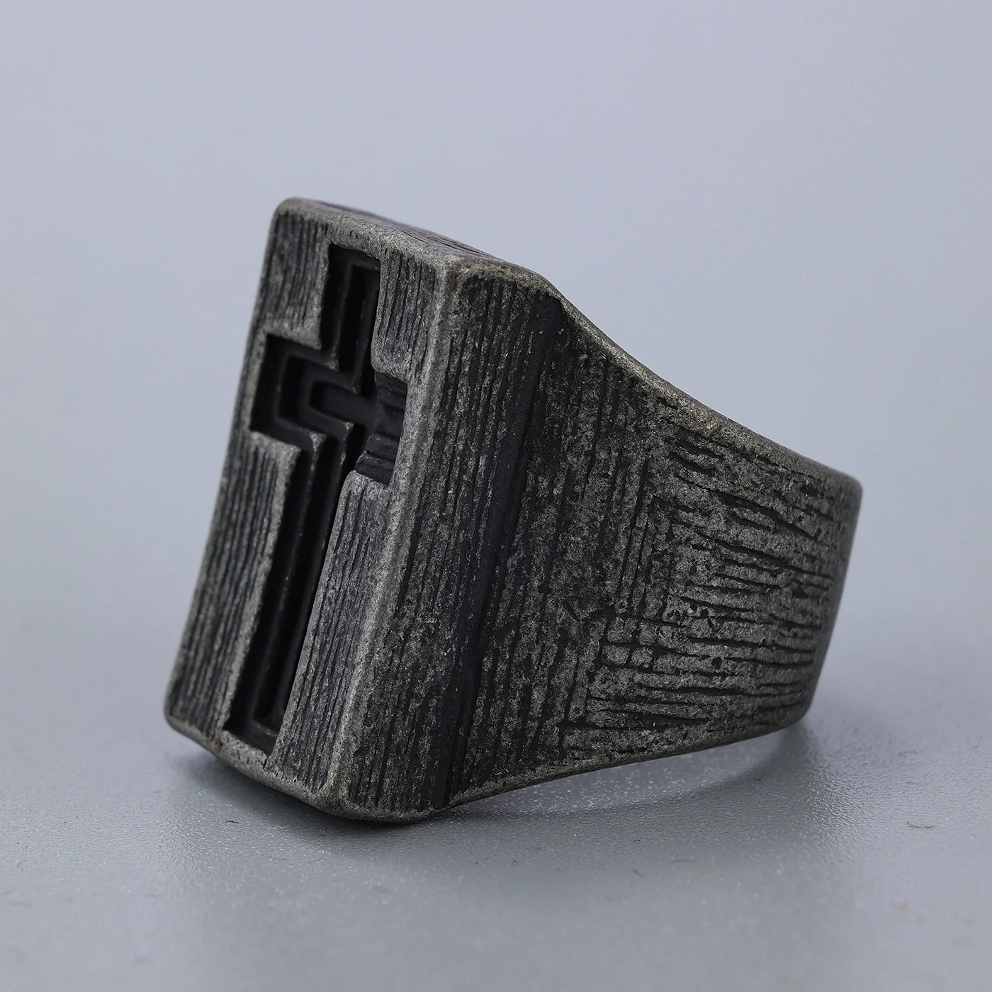 Antiqued Cross Signet Ring Surgical-grade 316L Stainless Steel Amen Artisan - Image 3