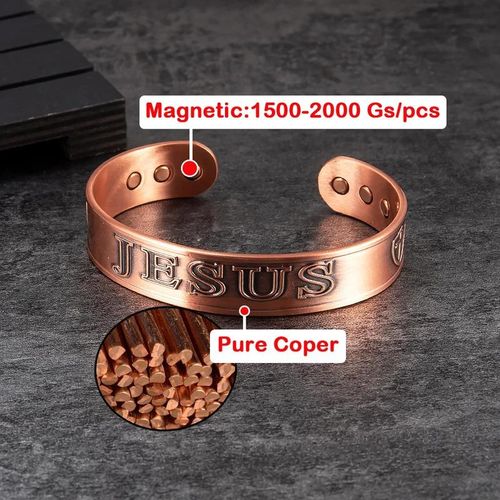 Amen Artisan Vintage Engraved Jesus Name Copper Magnetic Bracelet - Image 4