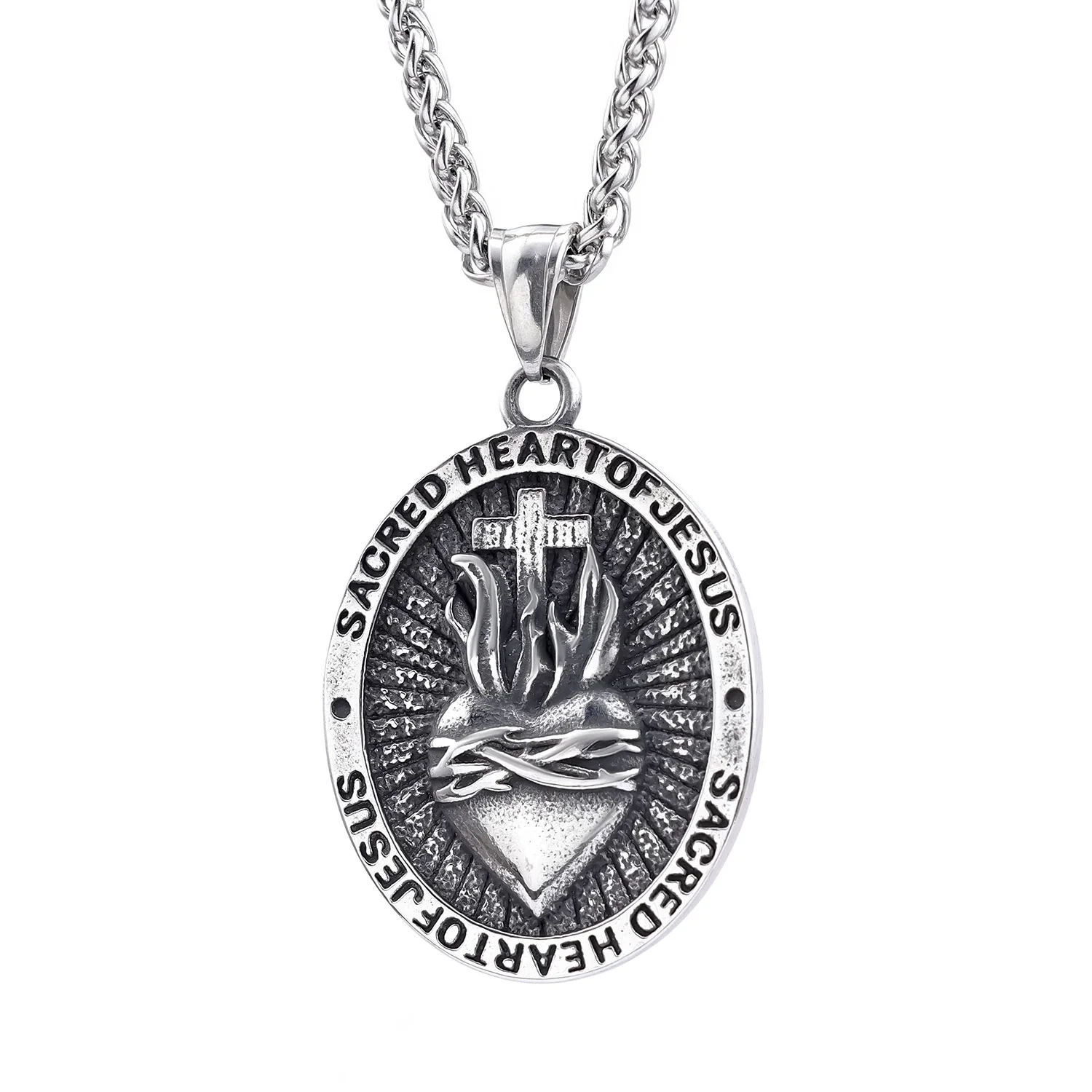 Vintage Titanium Steel Heart Design Cross Pendant Necklace Amen Artisan - Image 3